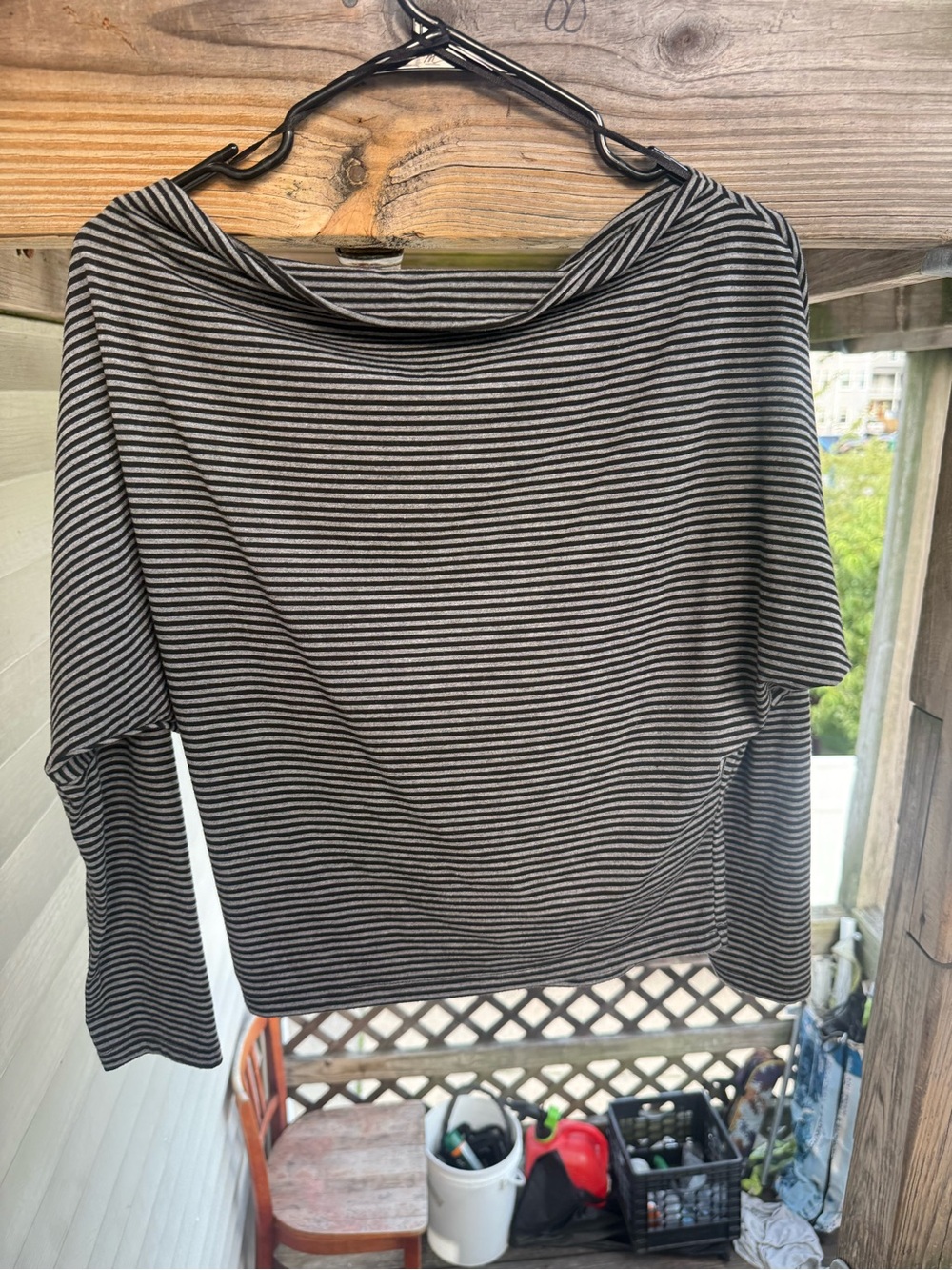 stradivarius Black & White Striped Boatneck off shoulder Long Sleeve Top